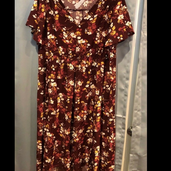 NEW! INGRID & ISABEL Large Burgundy Floral Print Woven Maternity Dress Back Tie - Picture 7 of 8